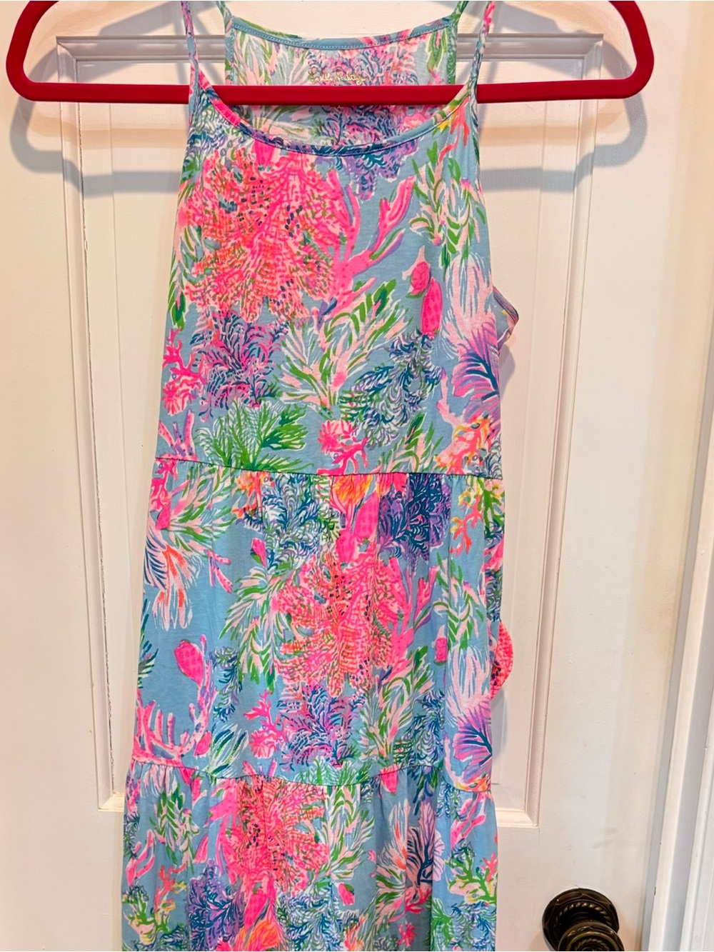 Lilly Pulitzer Vibrant Pink & Blue Floral Tiered Maxi Skirt girls maxi XL